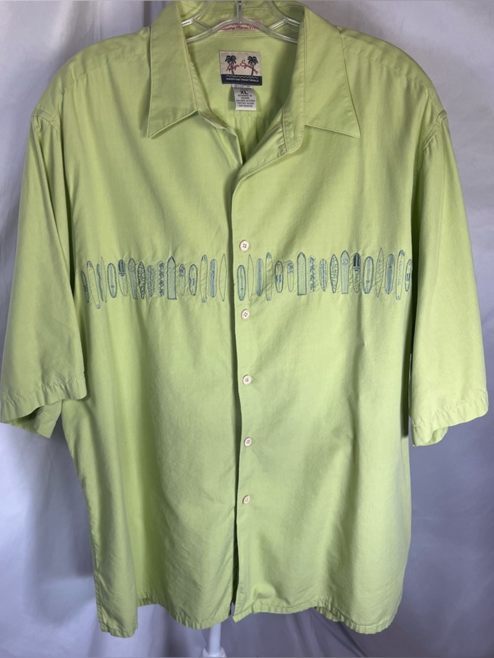 Reyn Spooner Men’s Vintage Embroidered‎ Surfboard Hawaiian Shirt Lime Green XL